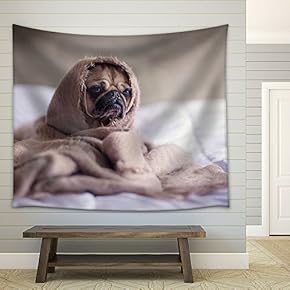 Adorable Puppy in Blanket - Fabric Wall Tapestry Home Decor - 51x60 inches