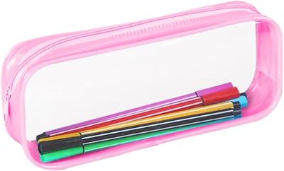CHEERYMAGIC Clear Pencil Case Large PVC Zipper Pouch Pink Storage