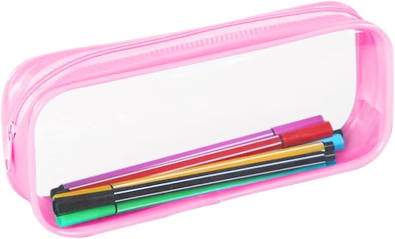 CHEERYMAGIC Clear Pencil Case Large PVC Zipper Pouch Pink Storage