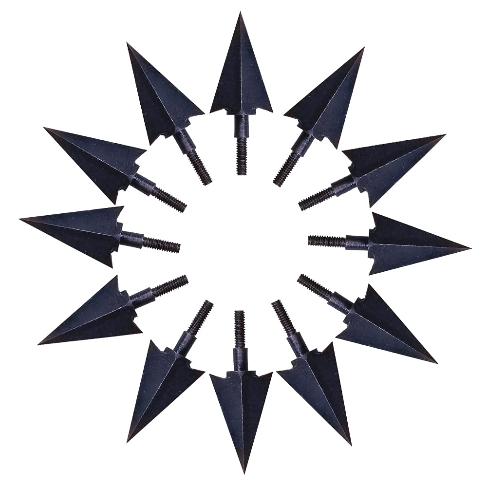 Huntingdoor 12Pcs Metal Archery Arrowheads Traditional Arrow Tips Hunting Points Black Arrow Head Crossbow Compound Bow Shooting Archery Broadheads