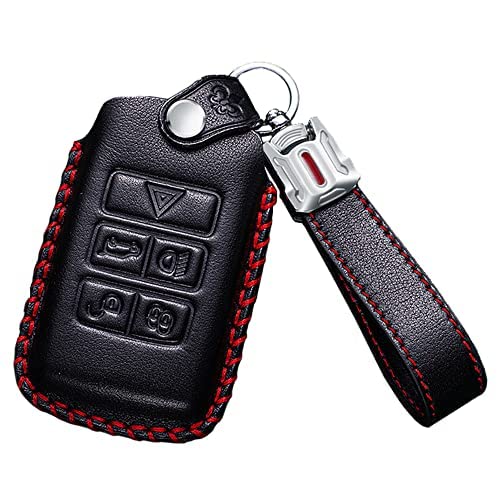 ontto Leather Car Key Fob Cover Keyring fit for Land Rover fit for Range Rover Sport Evoque Velar Discovery 5 2018 2019 up accessories Key Case keychain Remote key Shell key Holder Protector Black B