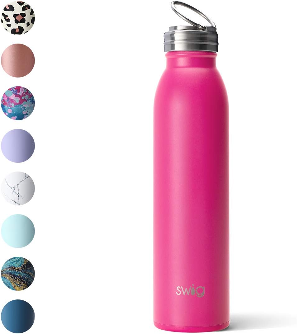 Swig Life 20oz Triple Insulated Stainless Steel Water Bottle with Ring Flip Handle, Dishwasher Safe, Double Wall, & Vacuum Sealed Reusable Water Tumbler (Hot Pink)
