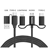 SOSLPAI 5-in-1 Universal USB Charging Cable | Fast Sync & Charge Cables | Compatible with iPhone & Android | Lightning, USB, Micro USB, Type C (3ft)
