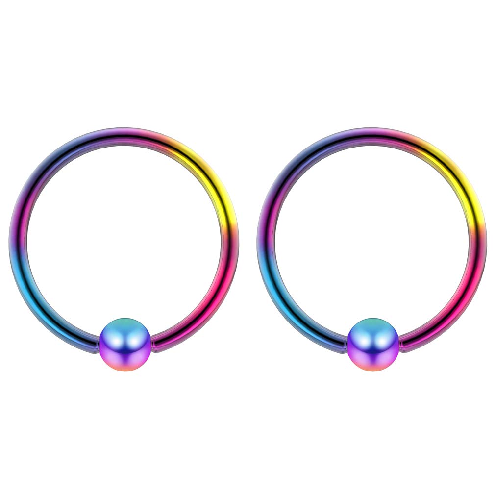 2pc Rainbow 1.2mm 16g Ball Closure Ring Captive Bead Piercing Lip Tragus Septum Cartilage Navel Forward Helix Rook Nose Navel Bar Banana Conch - 10mm