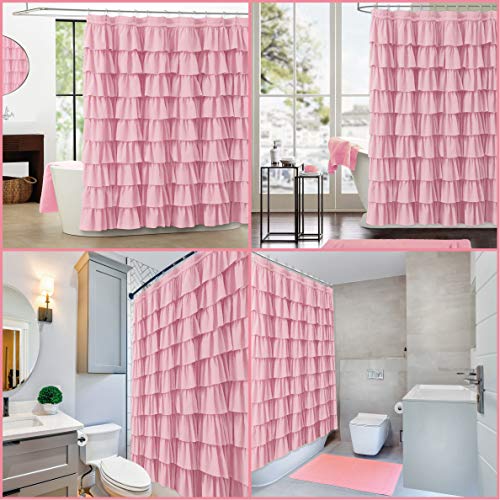 WestWeir Pink Ruffle Shower Curtain Farmhouse Fabric Bathroom 72 inches x 72 inches Pricepulse