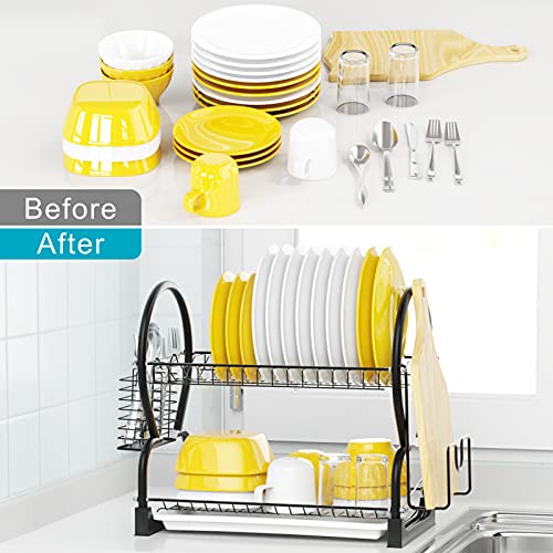 Dish Drying Rack, iSPECLE 2 Tier Dish Rack Prevent Rust Dish Drainer