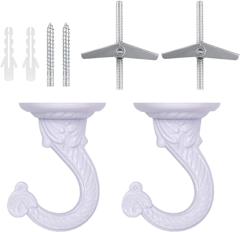 Outdoor Hanging Brackets - diplambr Swag Hook Heavy Duty Ceiling Hook with Hardware for Ceiling Installation Cavity Wall Fixing Hanging Plants Chandeliers Wind Chimes etc. Indoor&Outdoor (2, White)