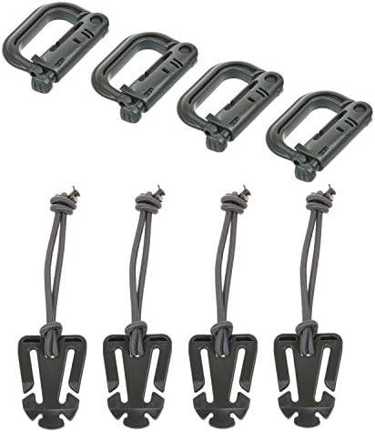 Ellami Set of 8 Grimloc Locking D-Ring and ITW Molle Web Dominators with Elastic String
