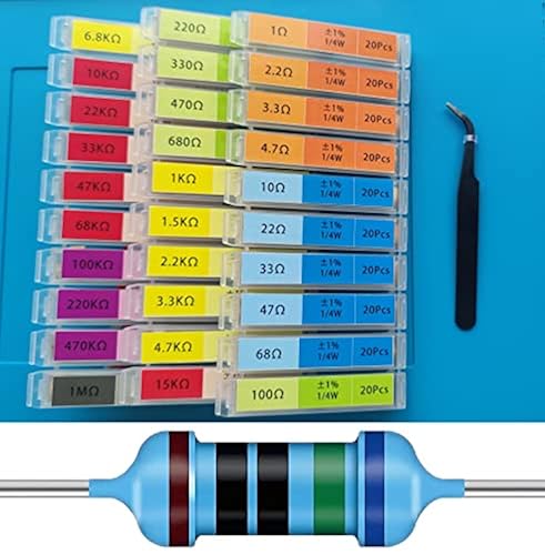 600 Piece 1/4W Metal Film Resistor Kit - 30 Values Assortment With Plastic Box