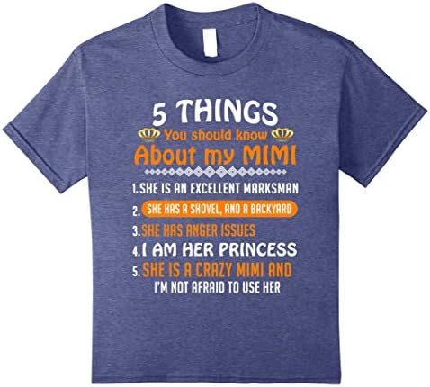 Kids 5 Things You Should Know about My Mimi T-Shirt 10 Heather Blue