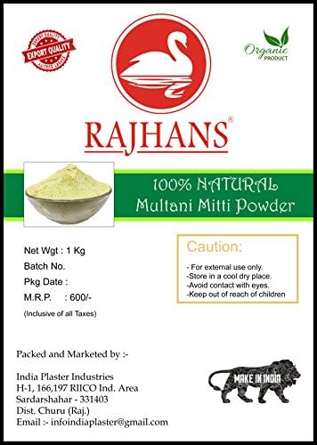 Rajhans Brand Pure Herbal Multani Mitti Fuller Earth Powder Form (Fine Powder for Ubtan) (HEALING CLAY) (BENTONITE CLAY) (100% NATURAL & PURE) For Skin Mask & Hair Mask (1000 gm)