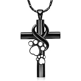 QGJNSGC Cross Urn Necklace for Ashes Pet Paw Cremation Jewelry Ashes Necklace for Dog/Cat Paw Print Memorial Locket for Women Men