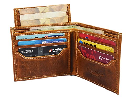 Aaron Leather RFID Blocking Leather Wallet For Men | Compact And Slim | Multiple Card Slots | Hybrid Bifold Trifold Design Wallet With Flip Out ID Window By (Brown)