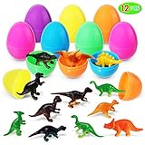 Easter Eggs Toys, 12 Pieces Dinosaur Toy Set Prefilled Easter Eggs (Toys Inside); Realistic Dinosaur Set for Easter Theme Party Favor, Easter Eggs Hunt, Basket Filler, Classroom Prize Supplies.