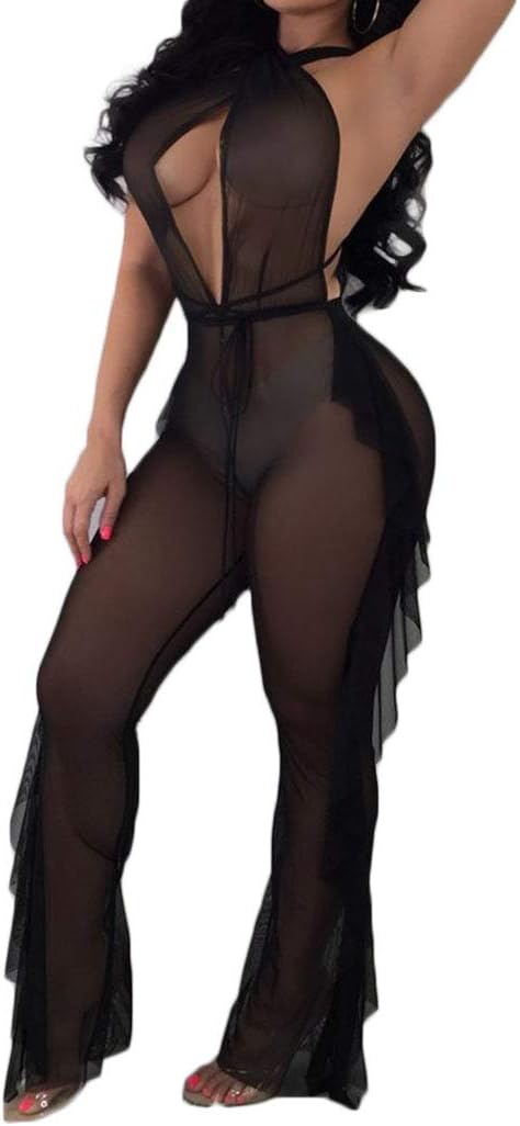 Women See Through Sheer Mesh Bandage Two Piece Bikini Cover Up Hoodie Crop Tops and Legging Pants