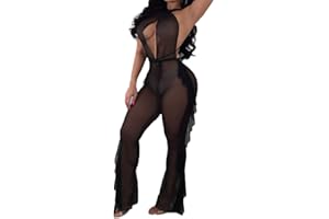 RUEWEY Women See Through Sheer Mesh Bandage Two Piece Bikini Cover Up Hoodie Crop Tops and Legging Pants