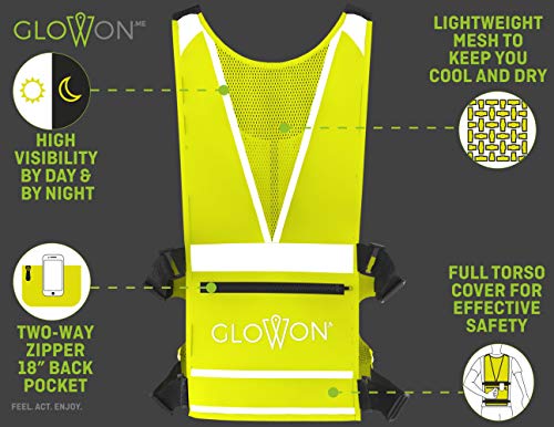 Reflective Running Vest | Reflective Gear for Running, Cycling, Jogging, Walking, Motorcycle | Adjustable Safety Vest | Front Zipper | Back Pocket | Bonus Set of 2 Adjustable Bands, for Men and Women