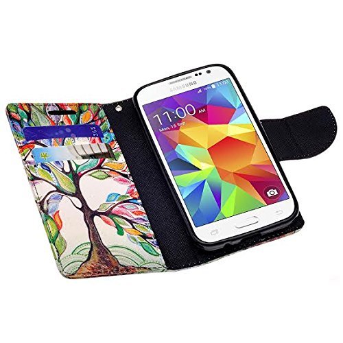 Samsung Galaxy Core Prime G360, Galaxy Prevail LTE (Boost Mobile) Wallet Pouch All-in-One Protective Phone Case - Premium Faux Leather Flip Book Cover w/ Kickstand By Zase ® Colorful Tree - Thumbnail 2