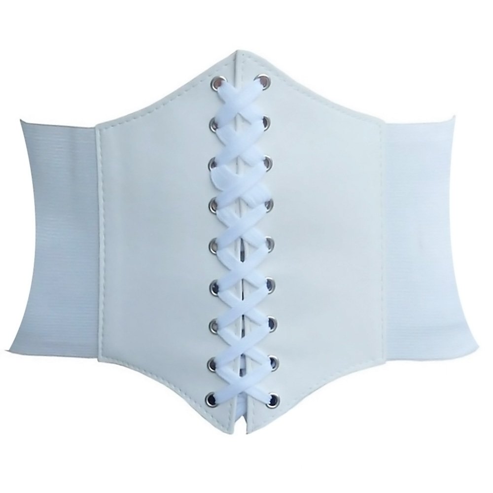 HANERDUN Lace-up Corset Elastic Cinch Belt Waist Belt Four Sizes, White, Medium — image 1