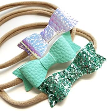 Vanaguelite Baby headbands - newborn bows - baby girl - Soft faux leather and glitter sparkly Bows - Made in US Set of 3