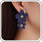 Erimberate Bohemian Resin Flower Earrings Blue Enamel Flower Earrings Exaggerated Flower Dangle Earrings Floral Petal Flower Stud Earrings Jewelry for Women and Girls(blue)