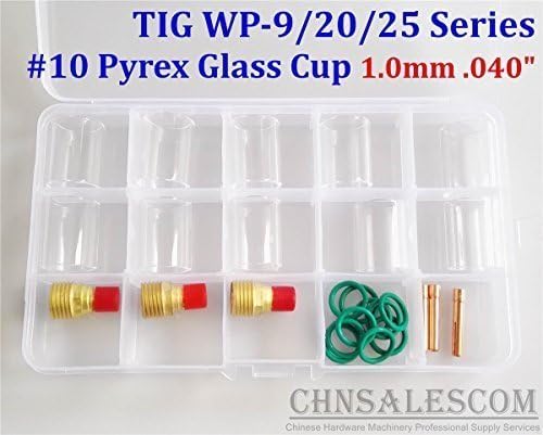 CHNsalescom 26 pcs TIG Welding Gas Lens #10 Pyrex Glass Cup Kit for WP-9/20/25 1.0mm .040"