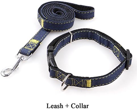 VSFNDB Dog Leash Collar Adjustable Durable Leash Set Heavy Duty Denim Pet Leash Collar for Dogs of All Sizes Perfect for Daily Training Walking Running