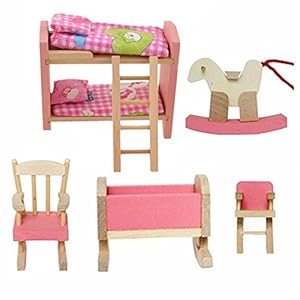 Cisixin Pink Wooden Dolls Toy Furniture Bedroom Pretend Play Toy Miniature...