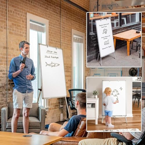 90x60Cm Easel Whiteboard, Tripod Height Adjustable Magnetic Portable Dry Erase Board, Flipchart Easel Stand White Board for Office School Classroom Teaching and Home