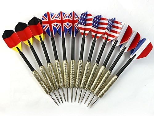 Globalbid 12 pcs (4 Sets) Steel Needle Tip Dart Darts with National Flag Flight Flights