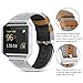 Jobese Compatible with Fitbit Blaze Bands, Soft Classic Canvas Fabric Straps with Genuine Leather Bands with Silver Metal Frame Compatible with Fitbit Blaze Bands Men Women