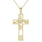 DOVRAN 14K Solid Gold Cross Necklace Cross Pendant Religion Jewelry Gifts for Women Men