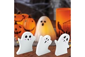 Gosuoa 3 PCS Cute Halloween Decor, Wooden Ghost Decorations Decor Halloween Decorations Indoor Signs for Party Home Kitchen Bedroom Bathroom Office Shelf Display