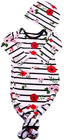 Infant Baby Tie Nightgown and Matching Hat | Sleep Gown With A Tie Bottom | Boy Girl Unisex | Soft Stretchy Cotton