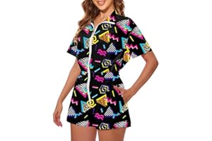 UOUA 80s Outfit Women 90s Jumpsuit Costume One-Piece Workout Track Suit Party Retro Clothing