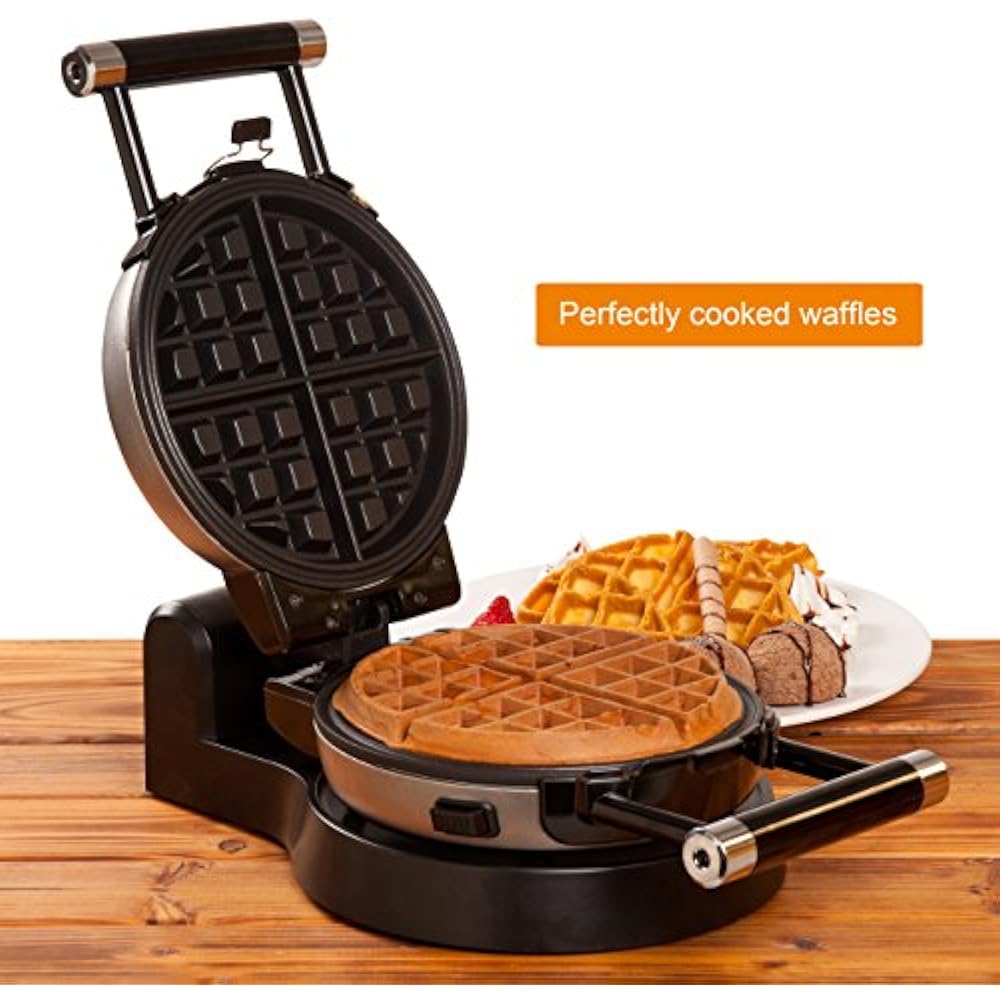Upgrade Waffle Irons Automatic 360 Rotating Belgian Maker W/Removable