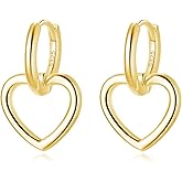 SLUYNZ 925 Sterling Silver Heart Hoop Earrings for Women Teens Love Heart Hoop Dangle Earrings Huggie Studs