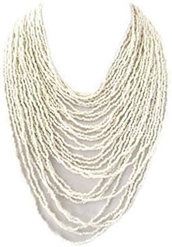 The Beaded Soul Women's Cascading Seed Bead Neckace 20'' White