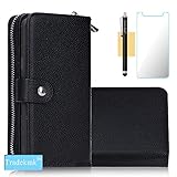 Galaxy S7 Edge Case,S7 Edge Case, Tradekmk(TM); (Zipper Wallet) (Black) Detachable Back Case PU Leather Wallet Case For Samsung Galaxy S7 Edge, (+Stylus+Screen Protector)Samsung Galaxy S7 Edge Case