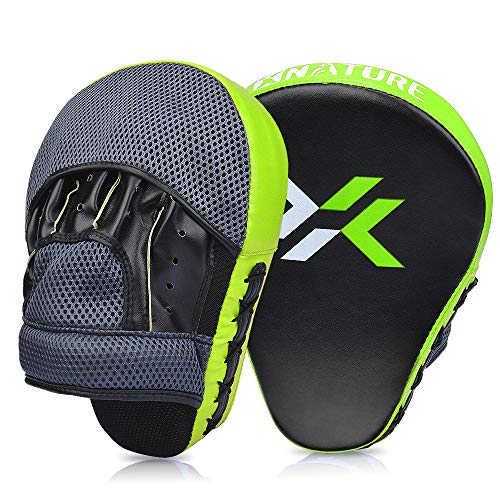 Xnature Essential Curved Boxing MMA Punching Mitts Boxing Pads w/Gift Box Hook & Jab Pads MMA Target Focus Punching Mitts Thai Strike Kick Shield for X'Mas Gift (Punching Mitts A Pair Light Green) - Thumbnail 6