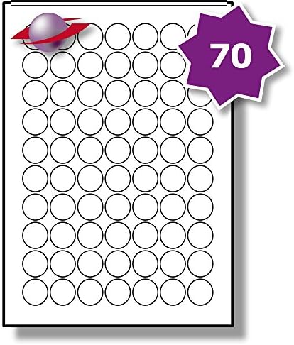 70 Per Page/Sheet, 5 Sheets (350 ROUND Sticky Labels), LabelPlanet® White Blank Matt Self ...
