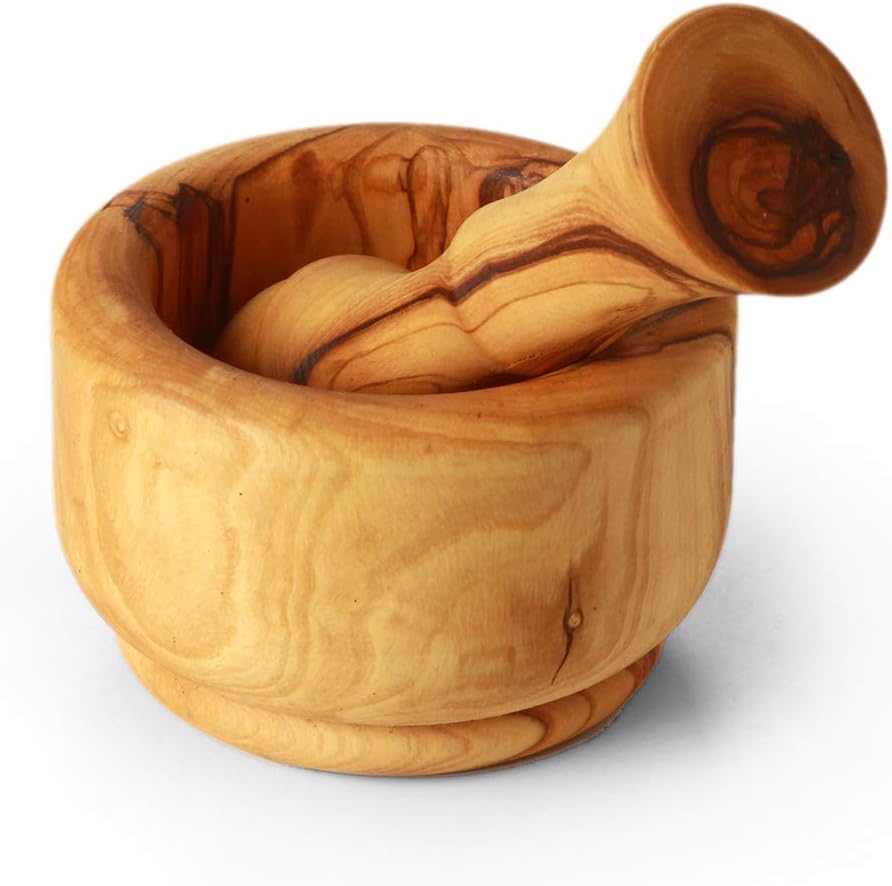 KASSIS Olive Wood Mortar and Pestle Set (Handmade)