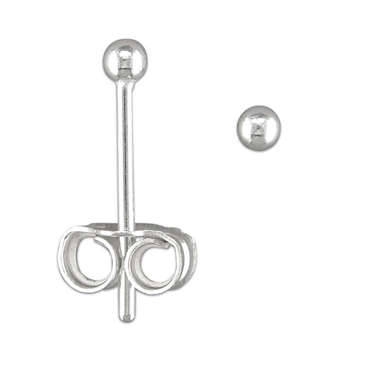 2MM Plain Round Solitaire BALL/BEAD Stud Earrings/Ear Studs for Women/Teenagers/Girls - 925 Sterling Silver - Classic Round Solitaire Ball Studs — image 1