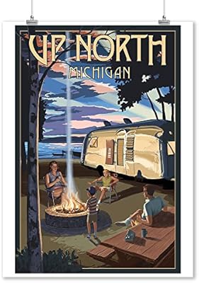 Amazon Com Up North Michigan Retro Camper And Lake 9x12 Fine
