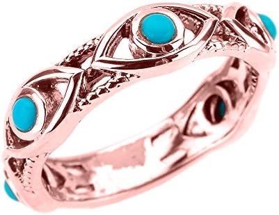 Solid 10k Rose Gold Genuine Blue Milgrain Evil Eye Good Luck Ring(Size 8.25)