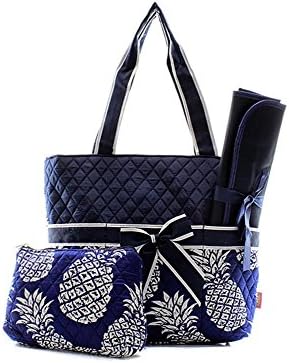 Quilted Diaper Bag 3-Piece Set, Pineapple Navy/Navy By Quilted