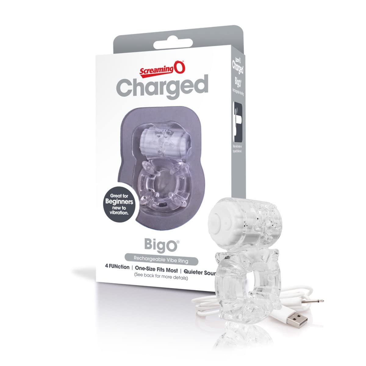 Screaming O Charged The Big O Rechargeable Vibrating Cock Ring, Clear, 84 gram