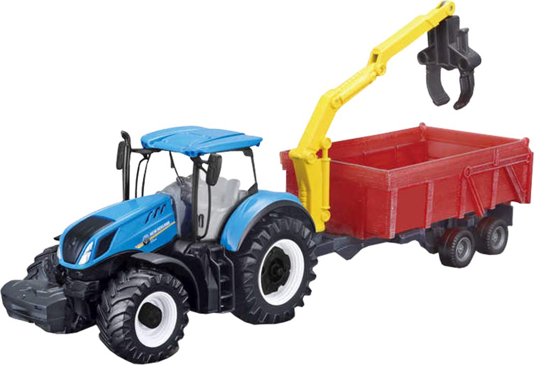 Bburago NEW HOLLAND T7315 TRACTOR WITH LOADER AND TRAILER – 10CM – Incredibly Detailed Die-Cast Replica Collectible Model Vehicle