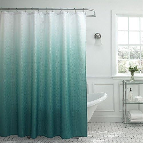 Ombre Waffle Weave Shower Curtain with Matching Metal Roller Rings - 70" X 72" Marine Blue