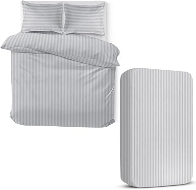 Moonlight20015 4 Piece King Bedding Set Satin Stripes Microfiber Silver